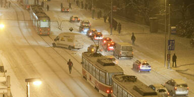 Schneechaos in Prag/Tschechien