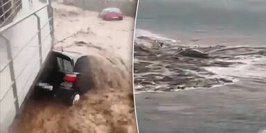 Unwetterchaos auf Gran Canaria: Autos bis ins Meer gespült