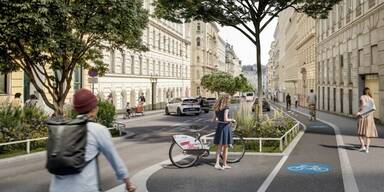Highclass-Radweg im 9. Bezirk vor Umsetzung
