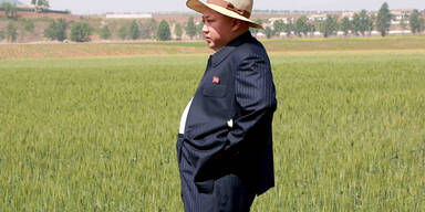 Nordkoreas Diktator Kim Jong-un beim Besuch einer Farm